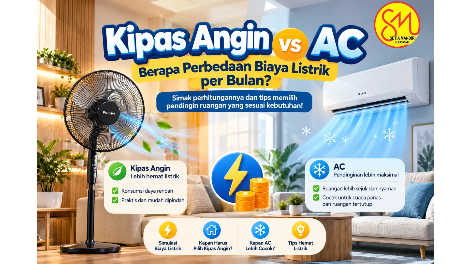Kipas Angin vs AC: Berapa Perbedaan Biaya Listrik per Bulan? Ini Perhitungannya!