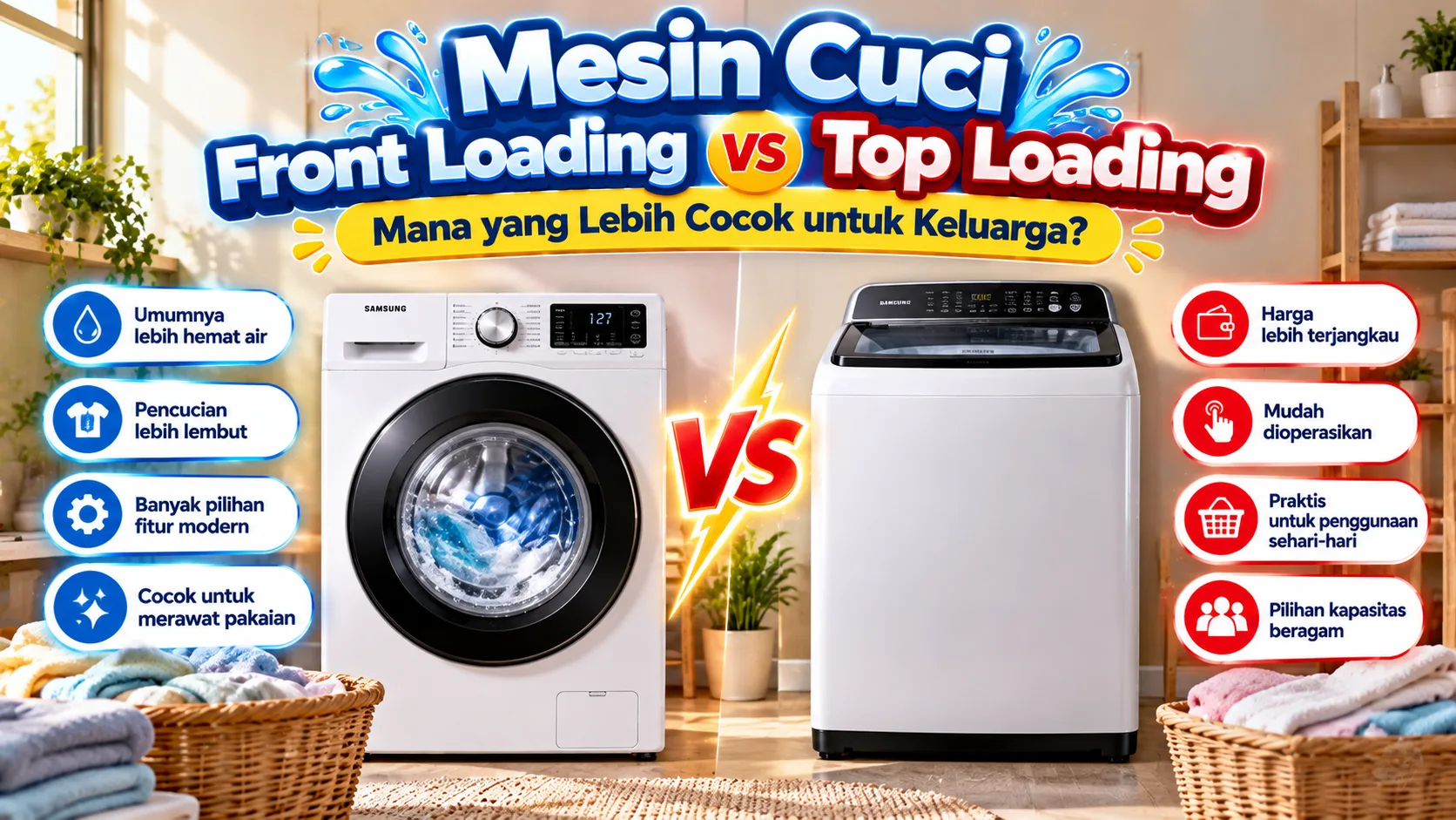 Mesin Cuci Front Loading vs Top Loading: Mana yang Lebih Cocok untuk Keluarga?